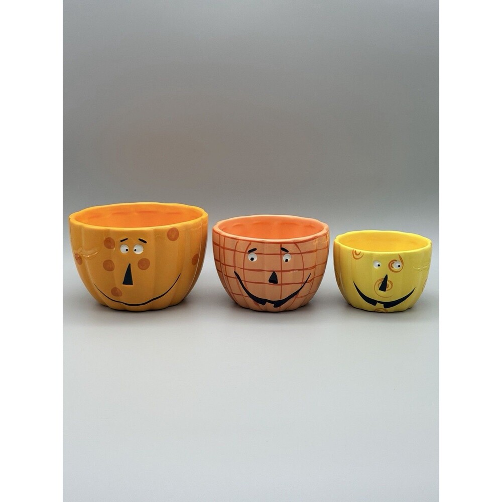 VTG Boston Warehouse Halloween Pumpkin Nesting Bowls Set of 3 Jack O Lantern